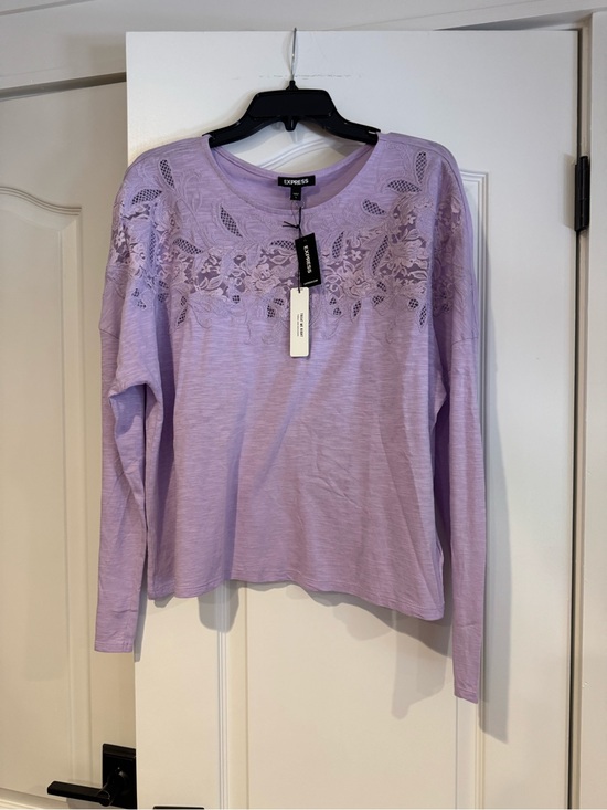 Express Tops - Express Lavender Lace Yoke Long-Sleeve Top NWT